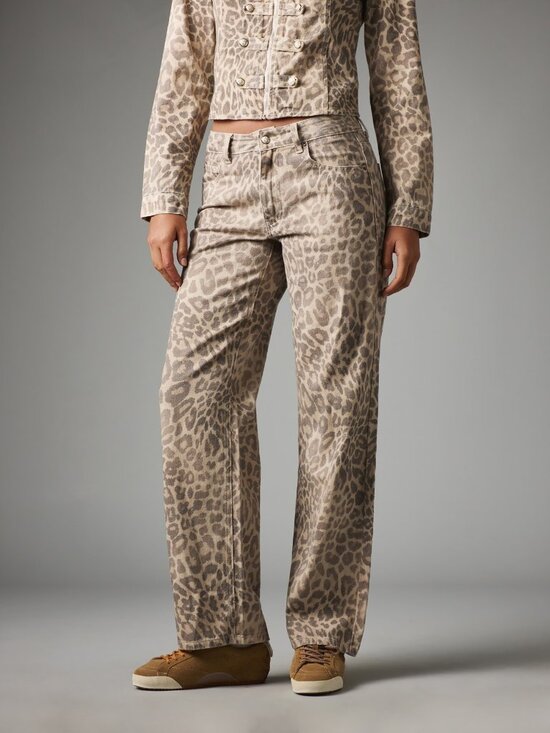 Denim - Multicolor Casual Women's Leopard Print Straight Leg Mid Rise Denim Jeans